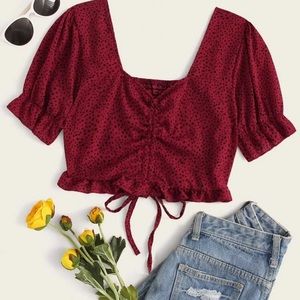 Red polka dot short sleeve blouse